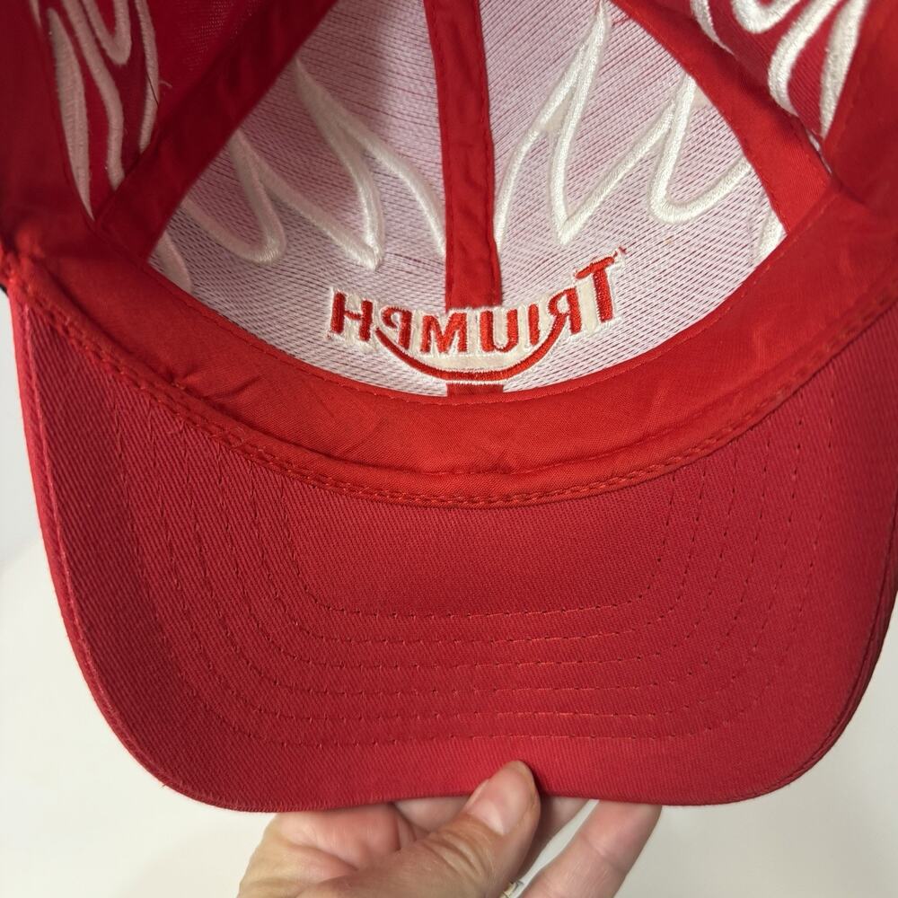 Triumph Motorcycles Red Black Flame Embroidered Adjustable Baseball Cap Hat OSFA - Picture 6 of 6